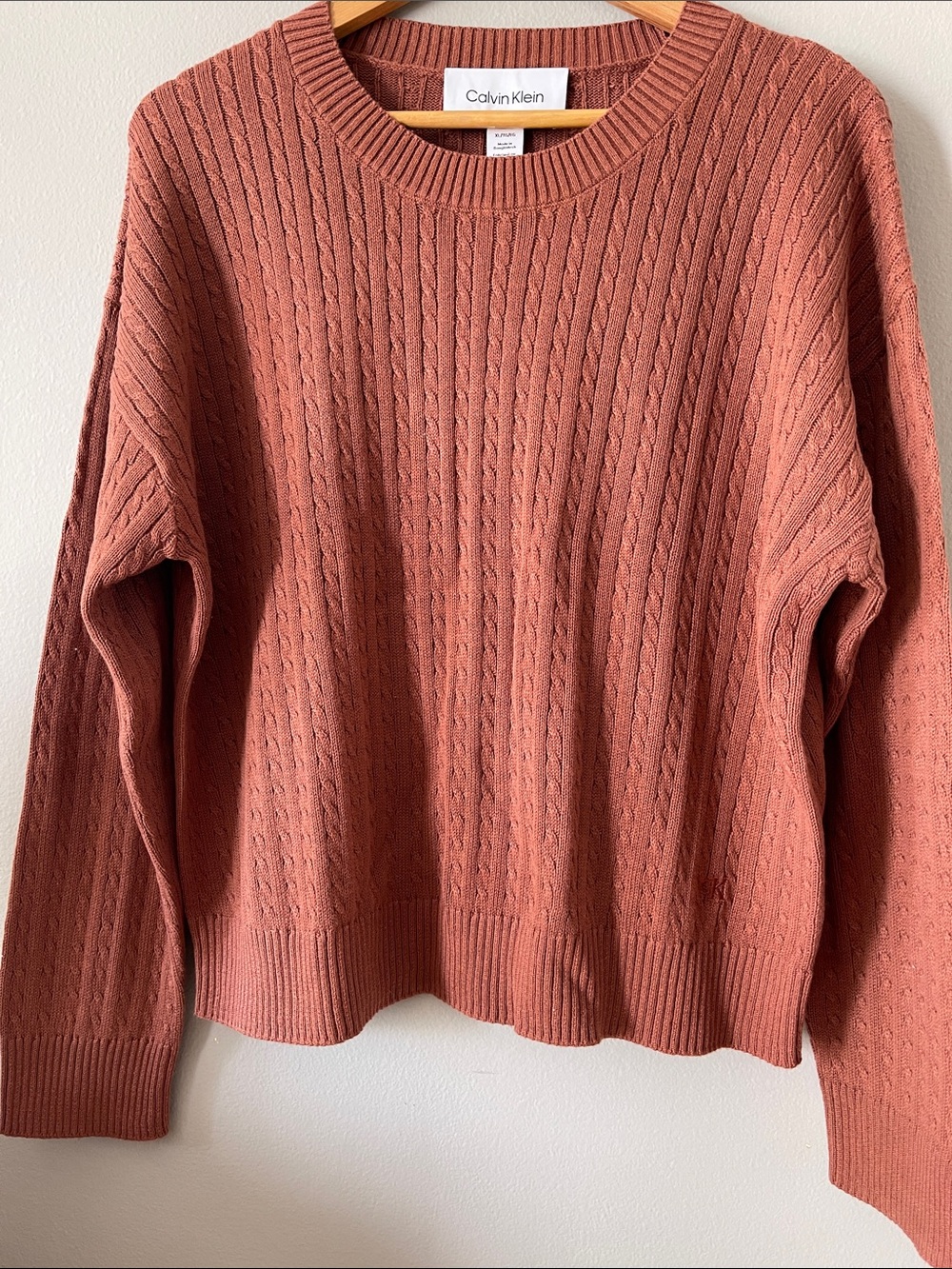 Calvin Klein 100% cotton Cable Knit Crewneck Sweater — Terracotta XL